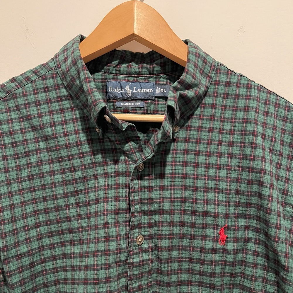 Ralph Lauren Classic Fit Plaid Button Down Shirt Men's XL Red Pony - Picture 4 of 6